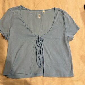 Women's Blue Tie-Front Top